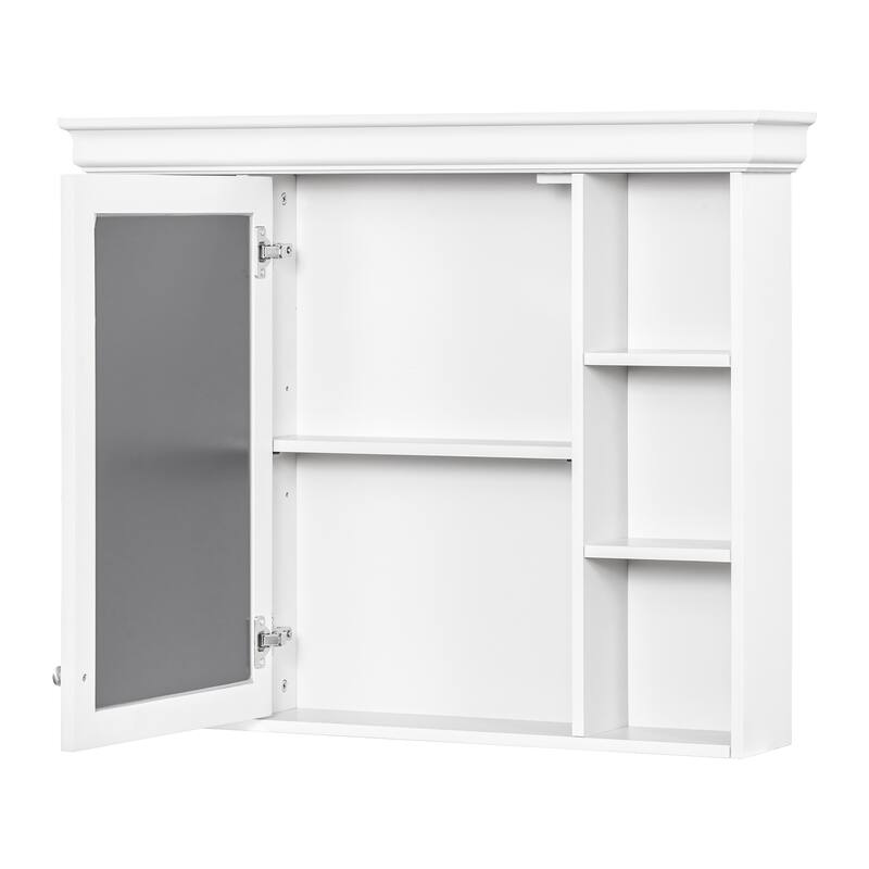 GDFStudio - Valence Modern Wall-Mounted Bathroom Storage Cabinet with Mirror and Open Shelves - 35'' x 28''