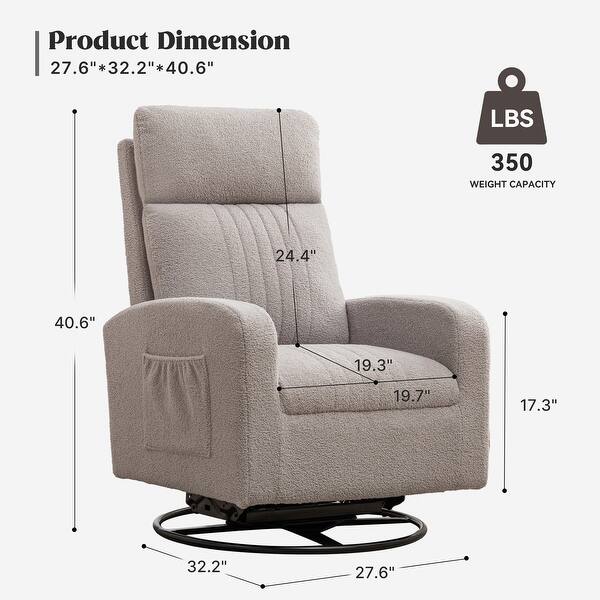 dimension image slide 5 of 9, HOMYKA Swivel Glider Rocker Accent Chair for Nursery with Side Pocket