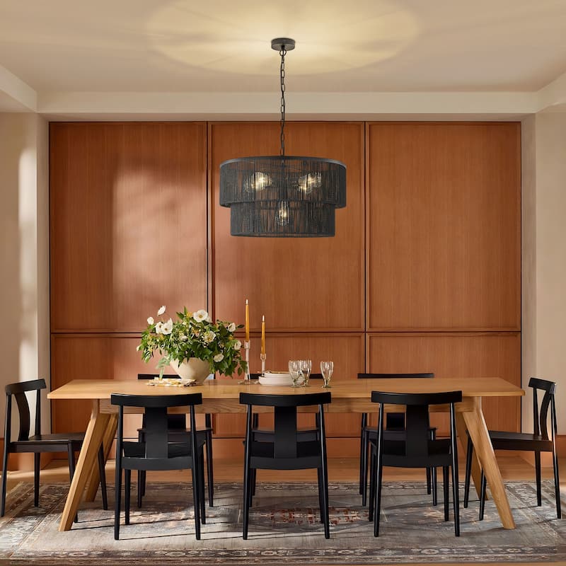 Starsky 5-Light Tiered Rattan Drum Pendant