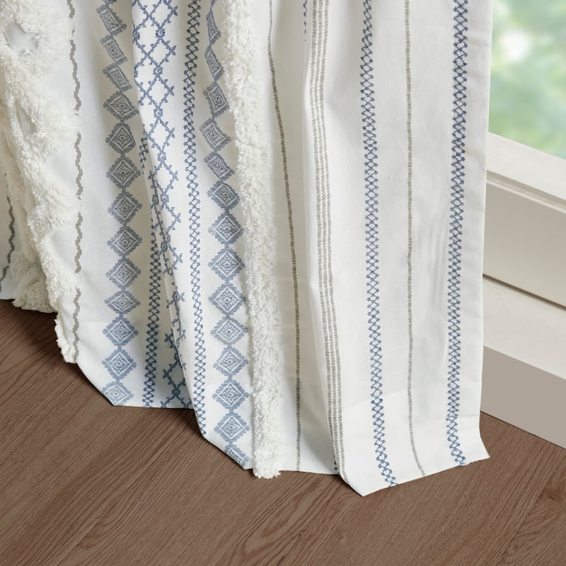 INK+IVY Imani Cotton Printed Single Curtain Panel with Chenille Stripe and Lining