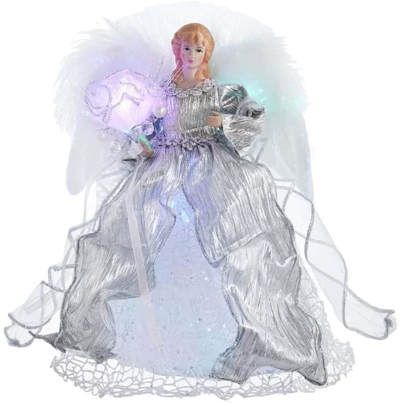 Kurt Adler 12-Inch CUL Fiber Optic LED Silver Angel Treetop - 12"