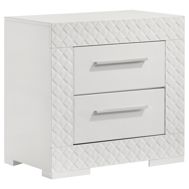 White High Gloss 2-Drawer Nightstand with Felt Lined Top Drawer, Modern Italian Style and Durable Construction