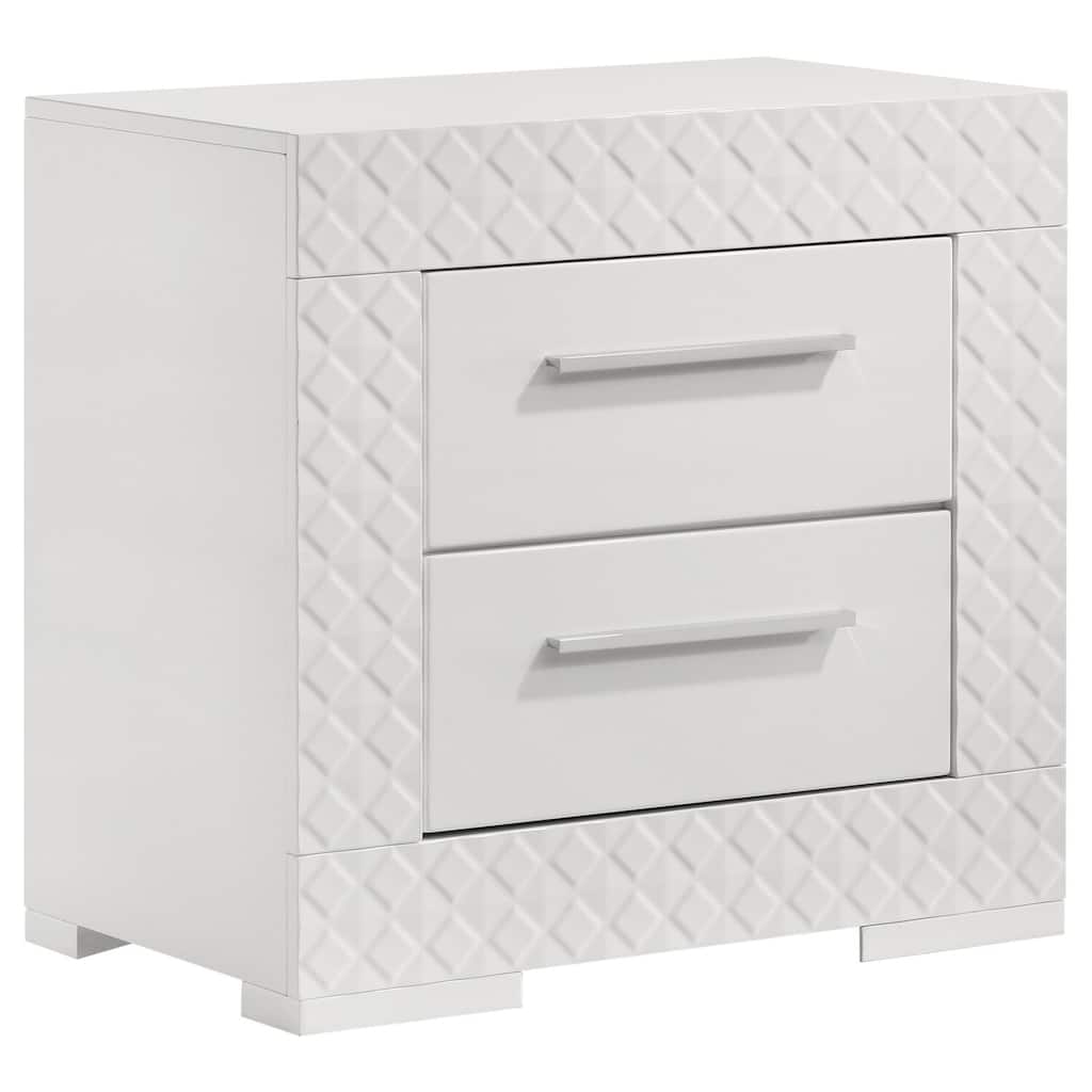White High Gloss 2-Drawer Nightstand with Felt Lined Top Drawer, Modern Italian Style and Durable Construction