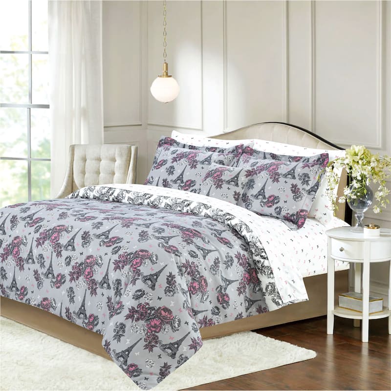Paris Floral Comforter Set with Sheets