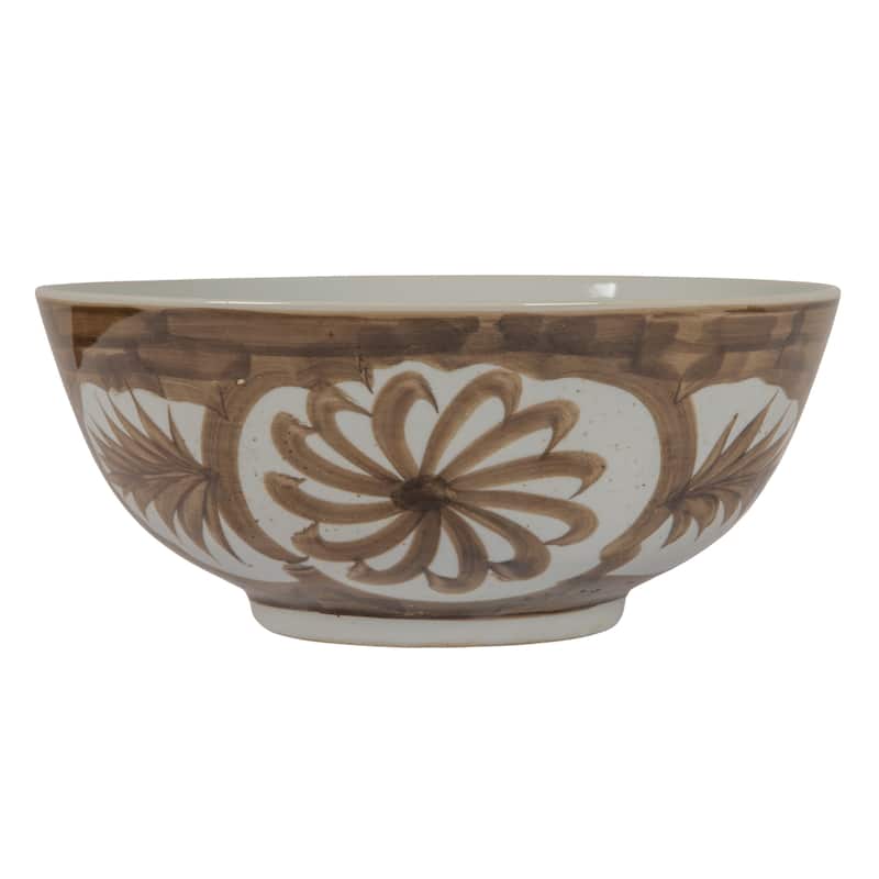Hand Painted Stoneware Bowl with Floral Design