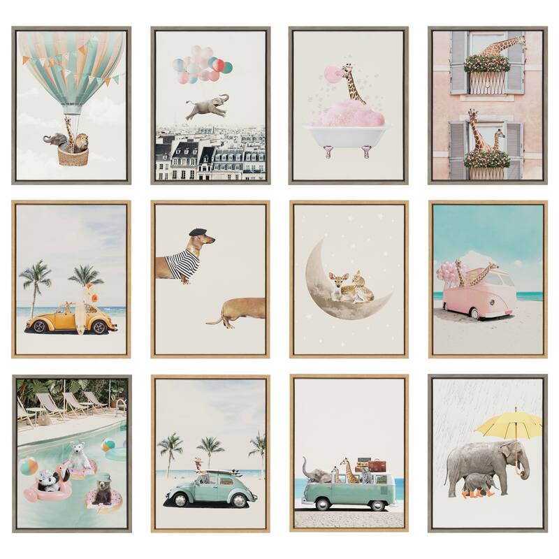 Kate and Laurel Sylvie Happy Elephant in Paris Framed Canvas by July Art Prints
