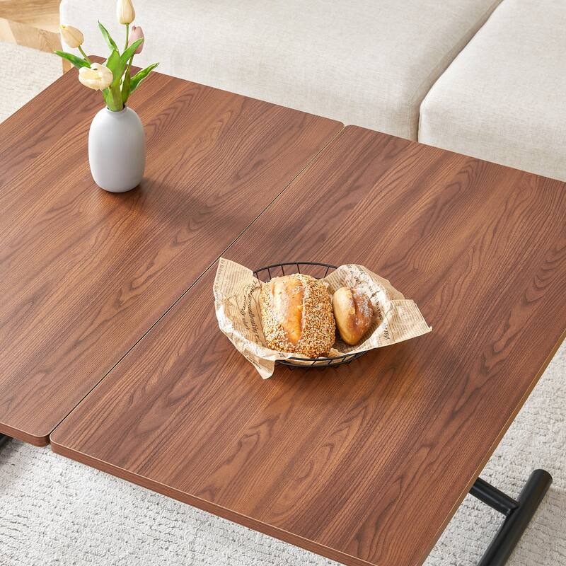 Modern minimalist multifunctional lift table with 0.8 inch thick MDF desktop and black metal legs,coffee table