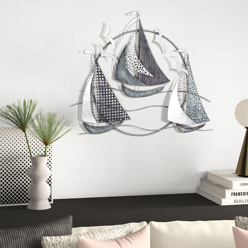 Adeco 3D Metal Ship Wall Decoration Sailboat Wall Sculpture