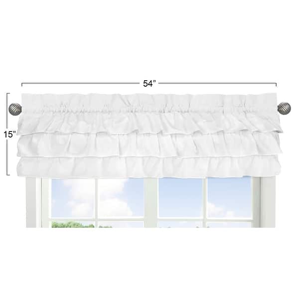 Sweet Jojo Designs Solid Color White Shabby Chic Ruffle Harper Collection Window Curtain Valance - 54in. x 15in.