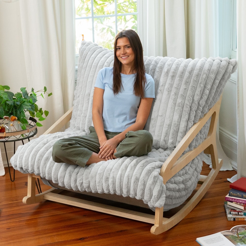 Pillow Saxx Bean Bag Rocking Chair - Elegant Oversized Rocker with Modern Wood Frame