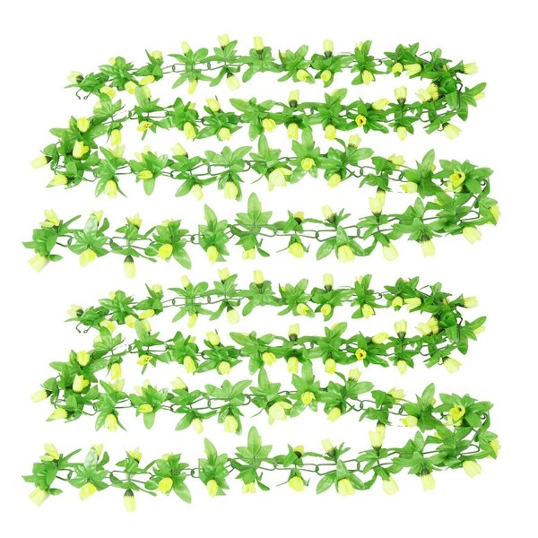7.87Ft Long Artificial Yellow Mangnolia Green Leaf Hanging Vine 2 Pcs