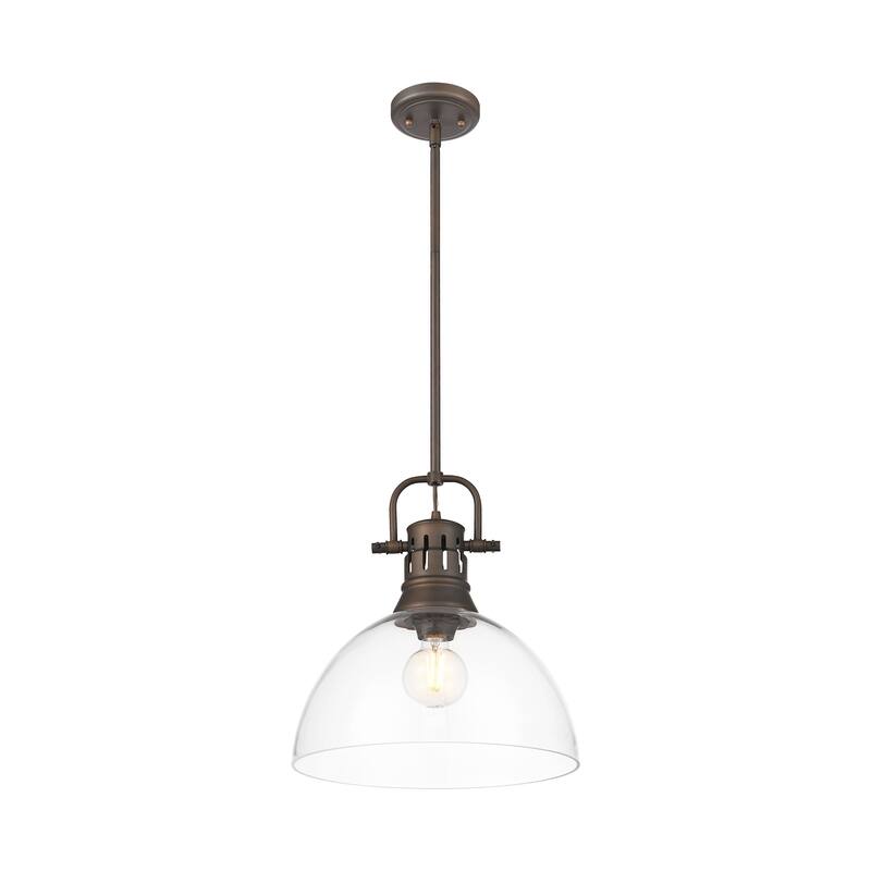 Yep by Golden Lighting Duncan 1-light 14in rod hung Pendant in Rubbed Bronze and Clear Glass