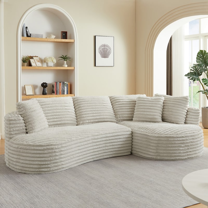 120.9" L-Shaped Modern Minimalist Curved Sectional Sofa with Pillows - Cream