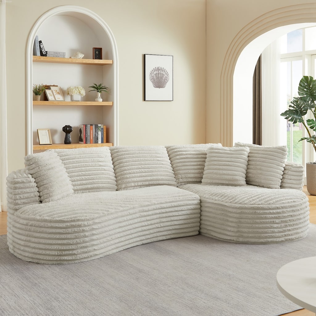 120.9" L-Shaped Modern Minimalist Curved Sectional Sofa with Pillows