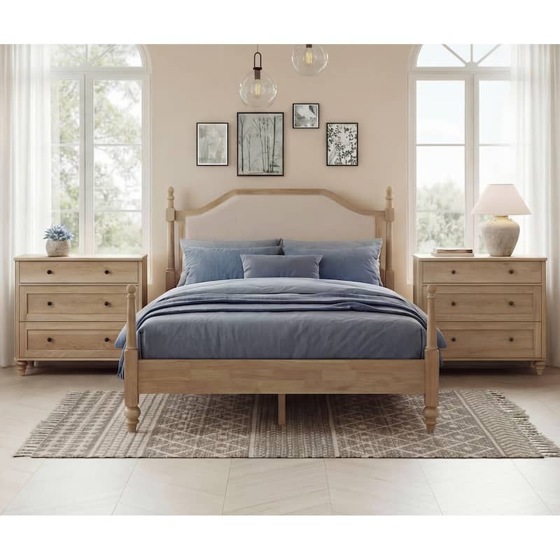 3 Piece Bedroom Set, Queen Size Bed Frame & Set of 2 Nightstands, Oak - A Bed Frame & 2 Nightstands (33.9")