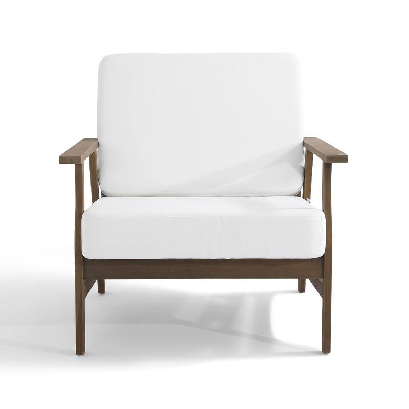 Modern Wood Cushioned Outdoor Patio Sofa Loveseat with Coffee Table