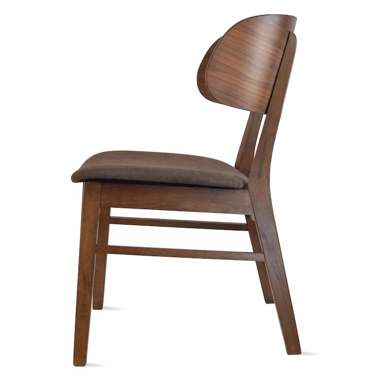Set of 2 Retro Brown Wood Leg Dining Room Chair With Curved Back Fabric Cushions Upholstered Seat