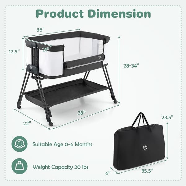 Baby Bedside Folding Bassinet with Wheels & Storage Tray