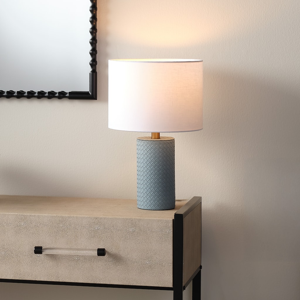 Alden Decor Heritage Leather Table Lamp with Linen Shade