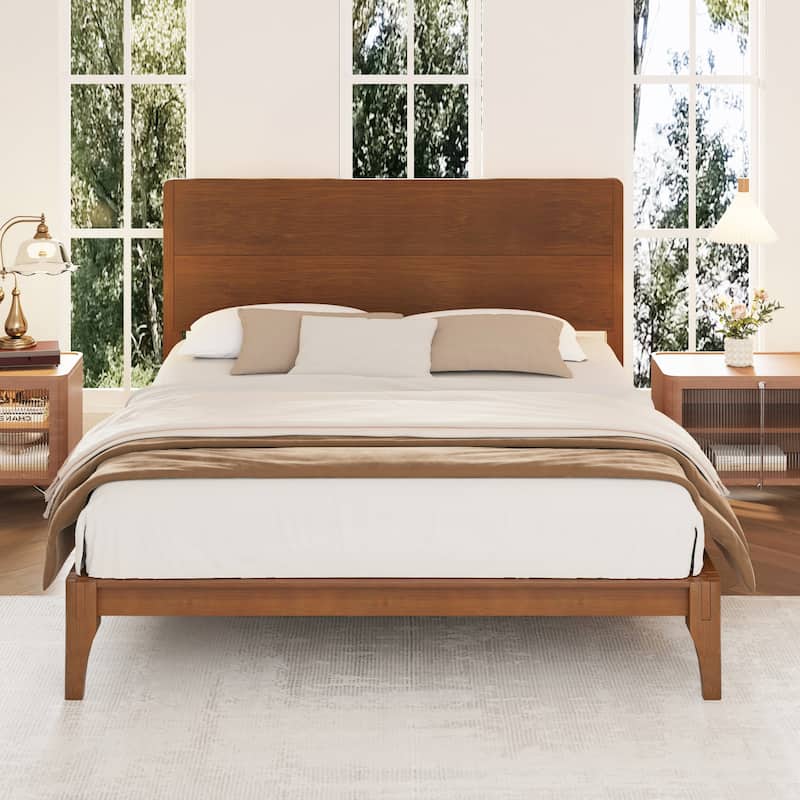 Mid-Century Modern Full Size 12 Inch Bamboo Wood Platform Bed - Brown