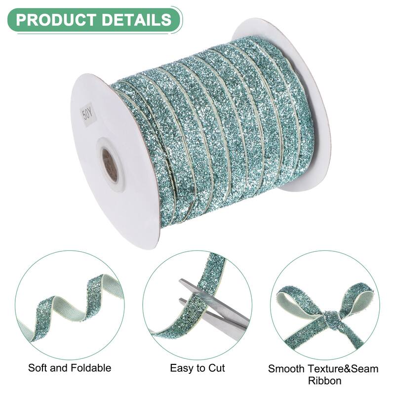 1 Pack Metallic Glitters Velvet Ribbon,3/8"x50 Yards for Gift - Light Blue