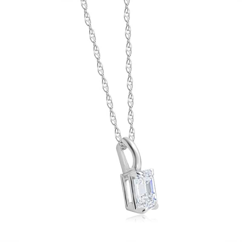3/4Ct Solitaire Emerald Cut Diamond Pendant White Gold Lab Grown Necklace