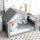 preview thumbnail 4 of 5, Gray Twin Pine House Floor Bed with Skylight, LED Light, Sturdy Construction