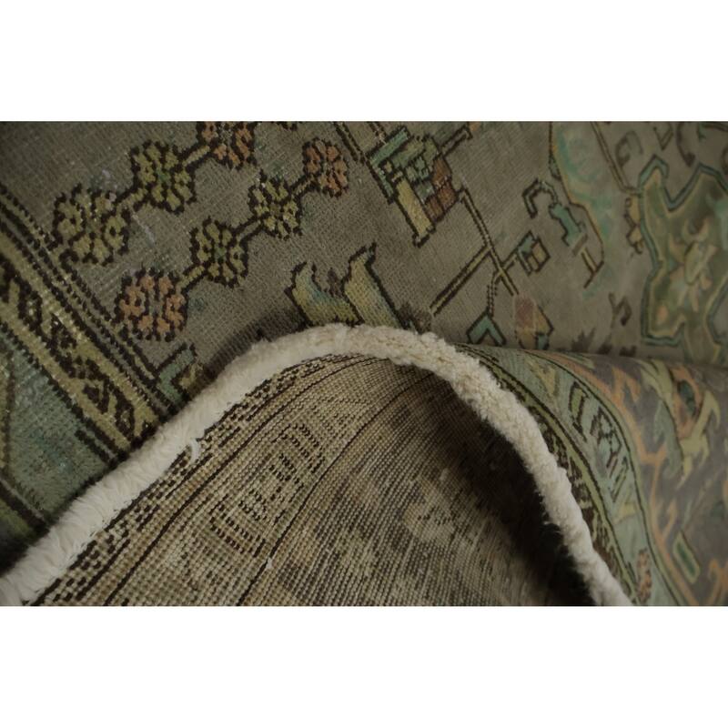 Hand Knotted Oriental 100% Wool Carpet Traditional Medallion Greys & Charcoal Tabriz Area Rug - 11' 2'' X 7' 7''