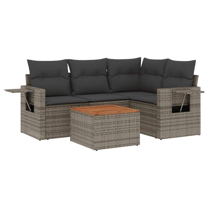 vidaXL Garden Sofa Set 5 Piece with Cushions Outdoor Sofa Set Poly Rattan - 21.7 x 21.7 x 14.6 in (W x L x H)