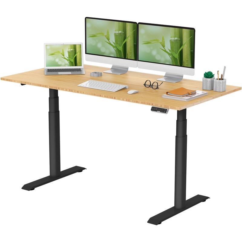 FLEXISPOT Home Office Height Adjustable Standing Desk 3-Stage Dual Motor Bamboo Rectangle Desktop