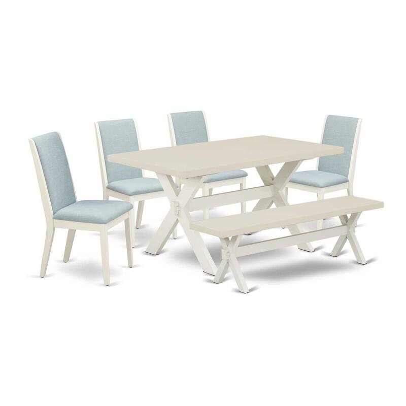 HomeStock 6-Piece Rectangle Natural Oak Finish Solid Wood Top Dining Table with 1-Bench, 4-Chairs
