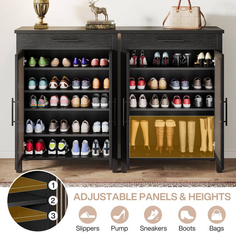 Shoe Cabinet with Louvered Doors & Drawer, Freestanding Wooden Shoe Rack for Entryway