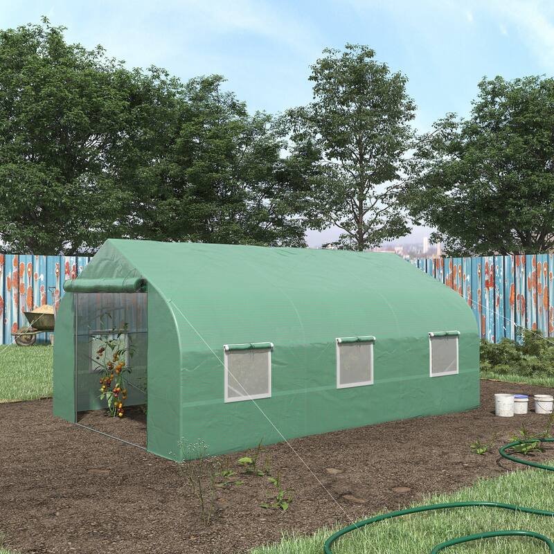 Outsunny 11.5' x 10' x 6.5' Outdoor Walk-In Tunnel Greenhouse Hot House with Roll-up Windows, Zippered Door, PE Cover, Green - Grow Tent