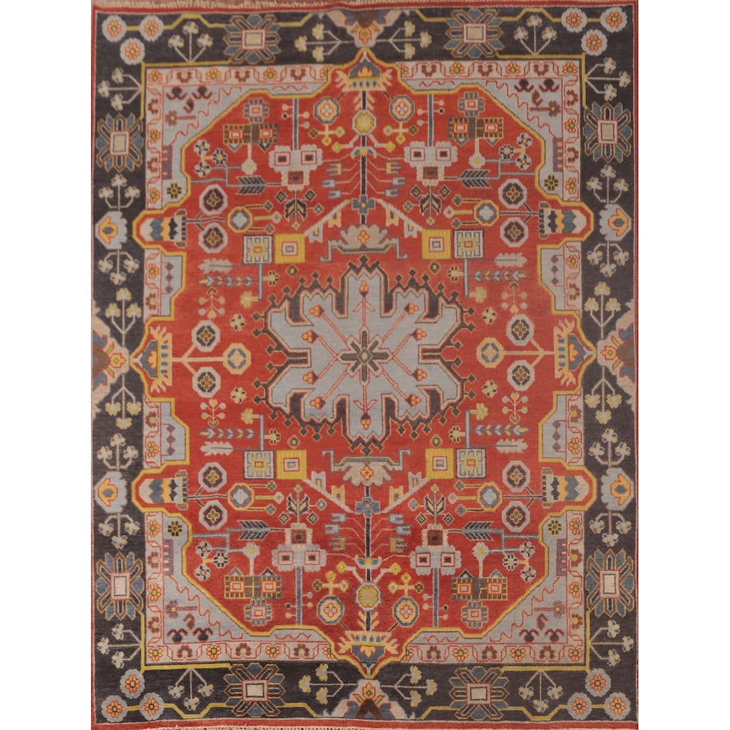 Orange Geometric Heriz Serapi Area Rug Handmade Wool Carpet - 7'11"x 9'8"