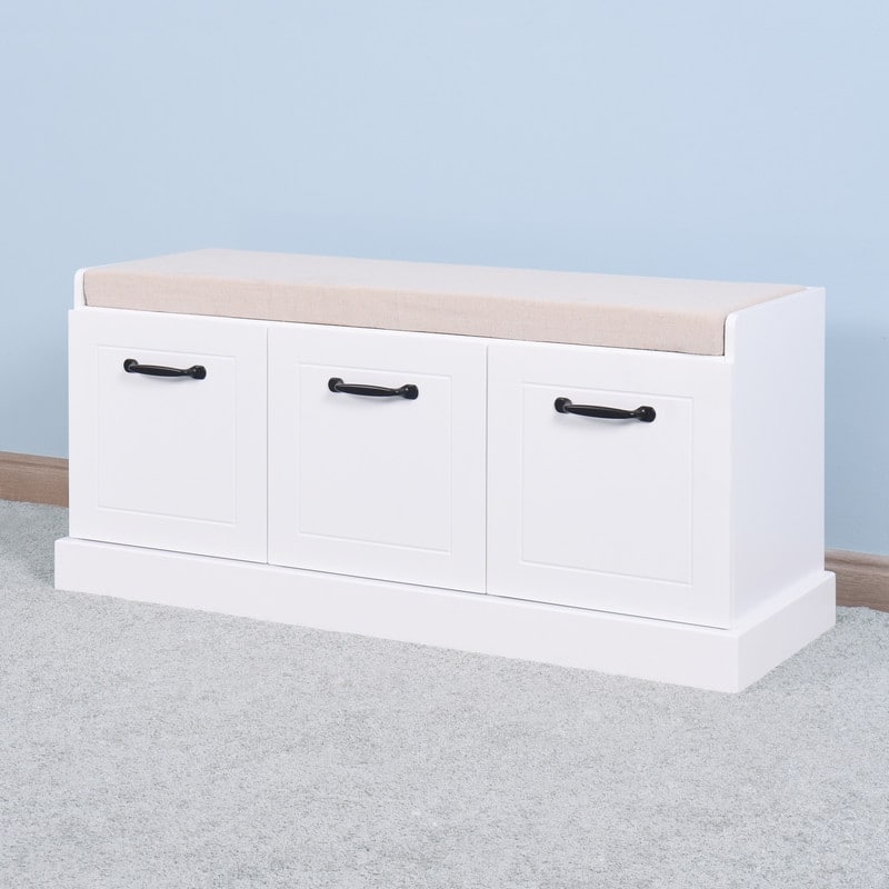 Wooden Entryway Shoe Living Room Storage Bench with White