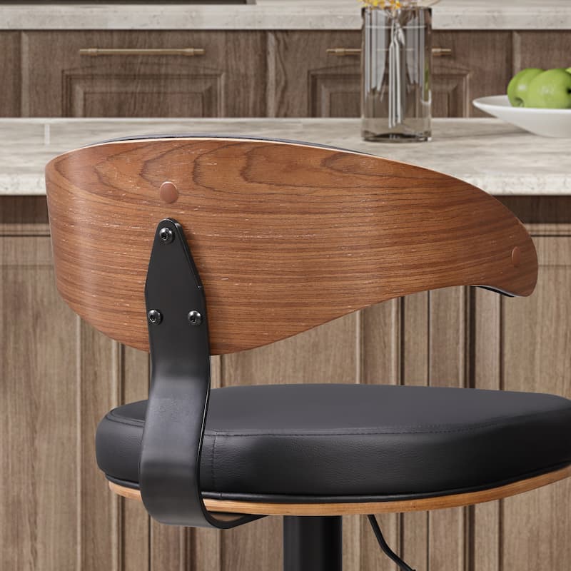 Art Leon Faux Leather Swivel Adjustable Bar Stool with Wood Accents