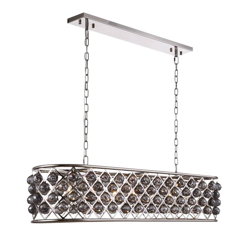 Rectangular 7 Light 50" Polished Nickel Smoke Crystal Chandelier - 15.00
