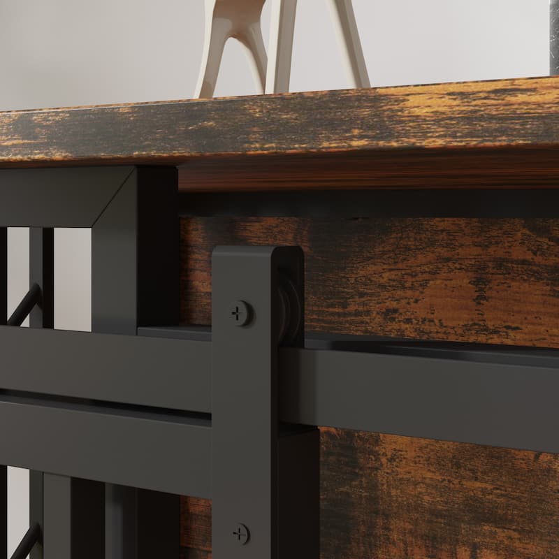 Large Double Dog Crate Furniture for Medium and Large Dogs, Rustic Industrial Dog Kennel End Table