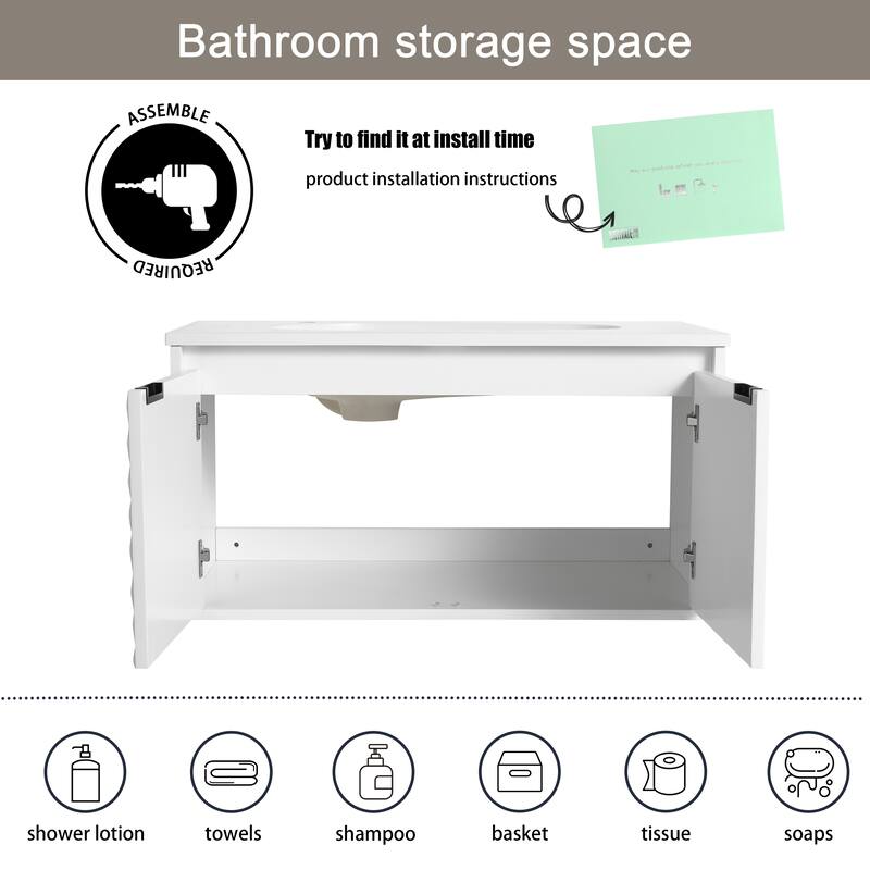 Malwee 24"/30"/36"/48" Floating Bathroom Vanity, Wall Mounted Bathroom Vanity with Resin Top,Soft Close Doors