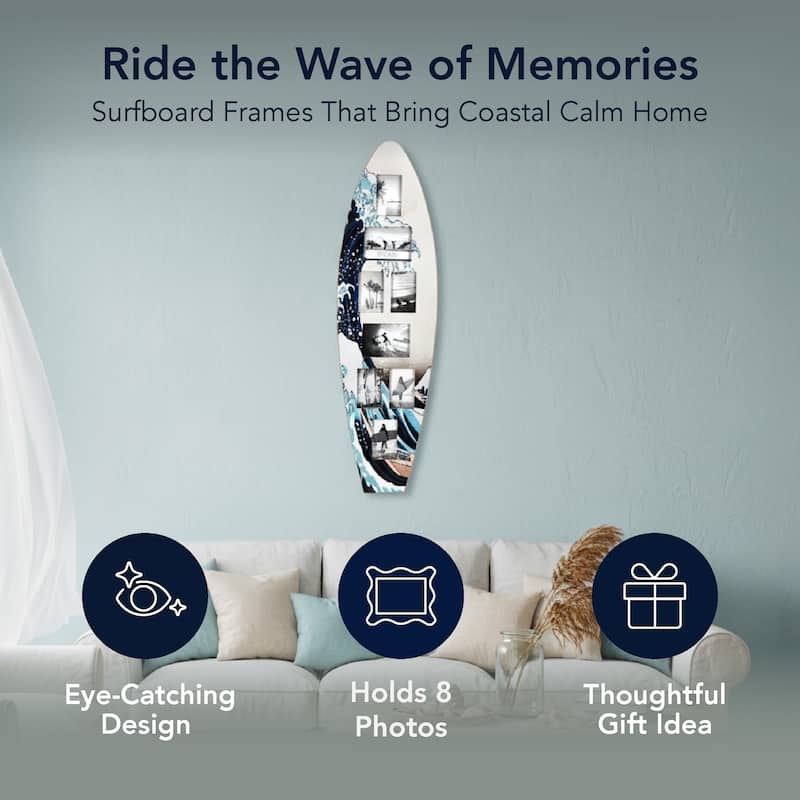 American Art Decor Surfboard Photo Collage Wall Decor - 8 or 3 - Photo Beach Frame