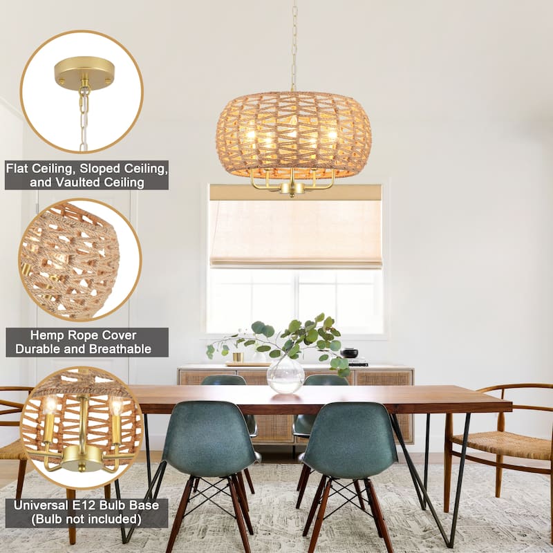 5-Light Rustic Candlestick Hanging Island Chandelier Lighting for Dining Room
