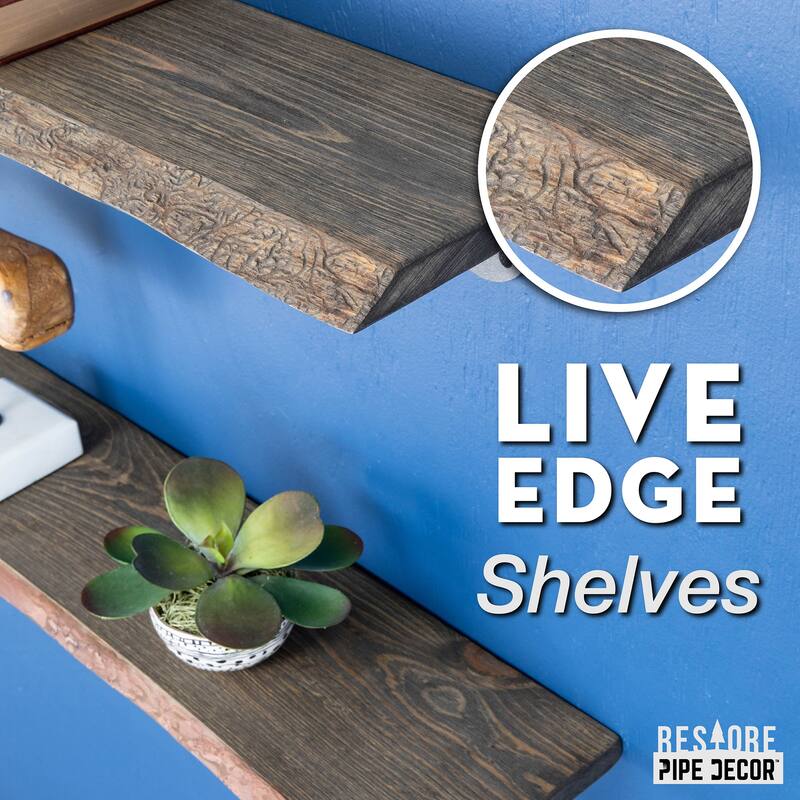 PIPE DECOR Live Edge Reclaimed Wood Shelf with Industrial Pipe Brackets, Set of 2