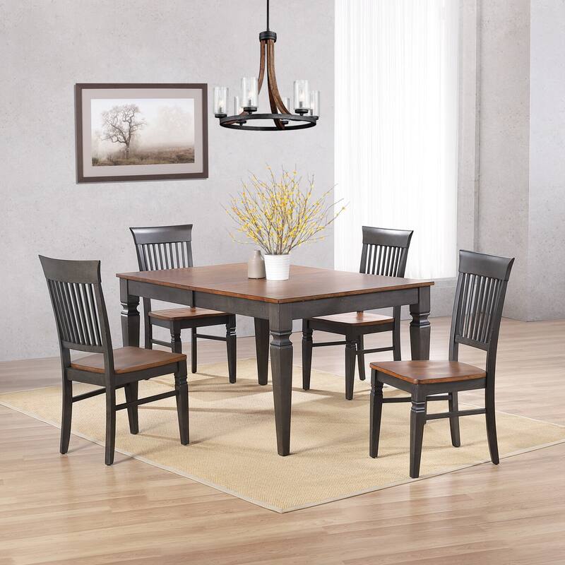 Expandable Dining Table Set - Rectangular Wood Table with 4 Chairs - Kitchen Furniture - Seats 4-8