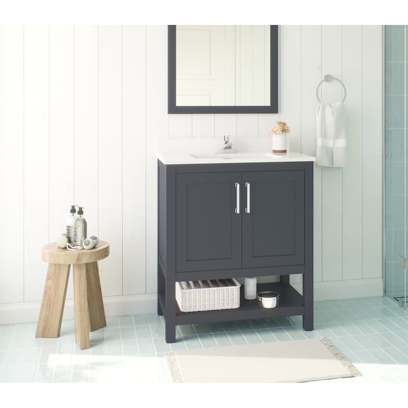 Ove Decors Vegas 30" Bathroom Vanity Combo w/ Top and Backslplash, Dark Charcoal