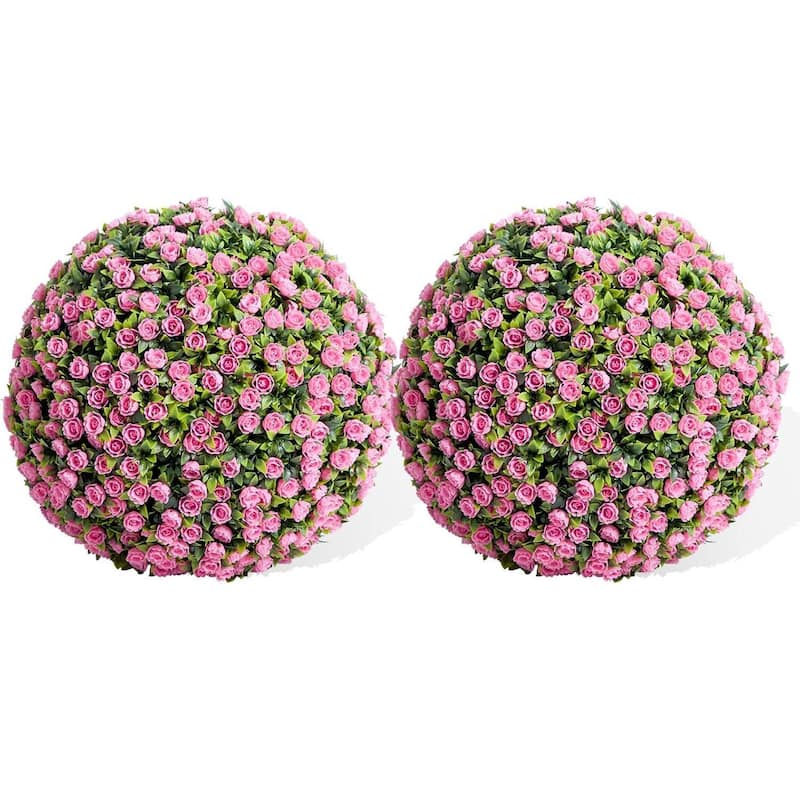 2PCS 15" Artificial Flower Topiary Decorative Balls for Home Decor - 15.7 inch - Pink