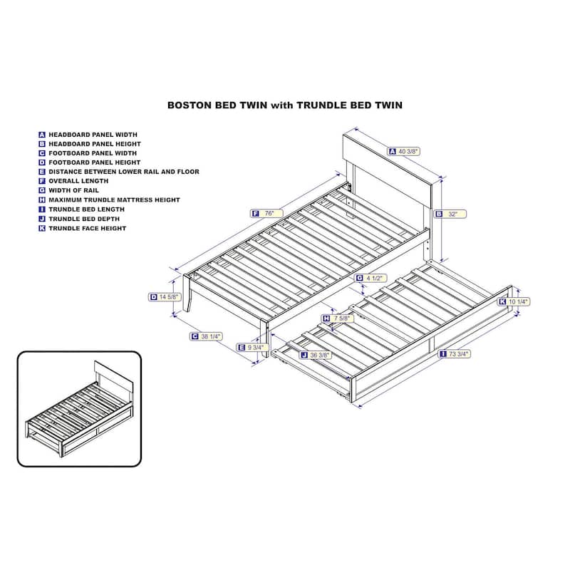 Modern Bed with Trundle - Solid Wood Platform Bed Frame - Full Size Bed - Contemporary Bedroom Furniture