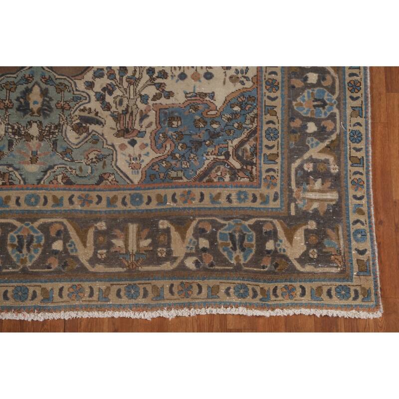 Brown Tabriz Persian Vintage Area Rug Hand-Knotted Wool Carpet - 6'9"x 9'9"