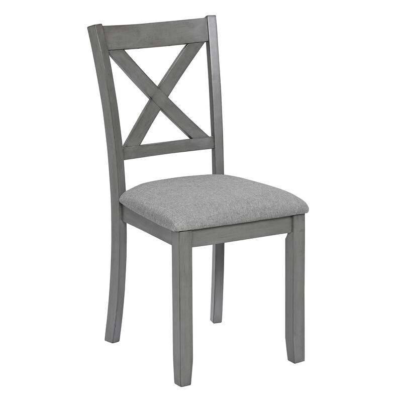 GDFStudio - Dunmore 5-Piece Farmhouse Wooden Square Dining Table Set with 4 Wooden Upholstered Dining Chairs