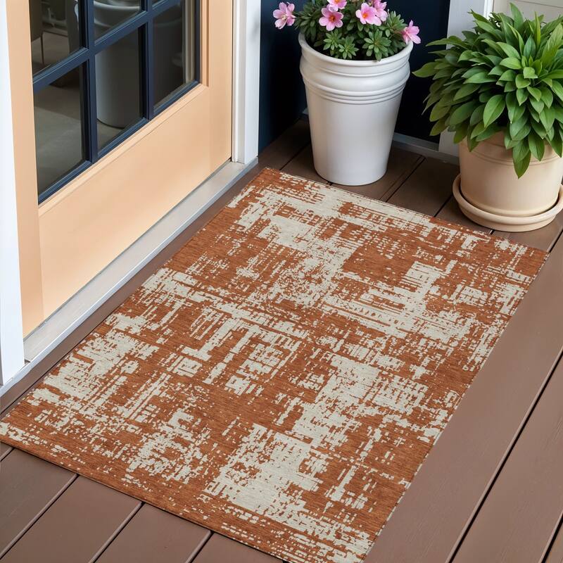 HomeRoots Abstract Transitional Rectangle Outdoor Rug - 3' x 5'