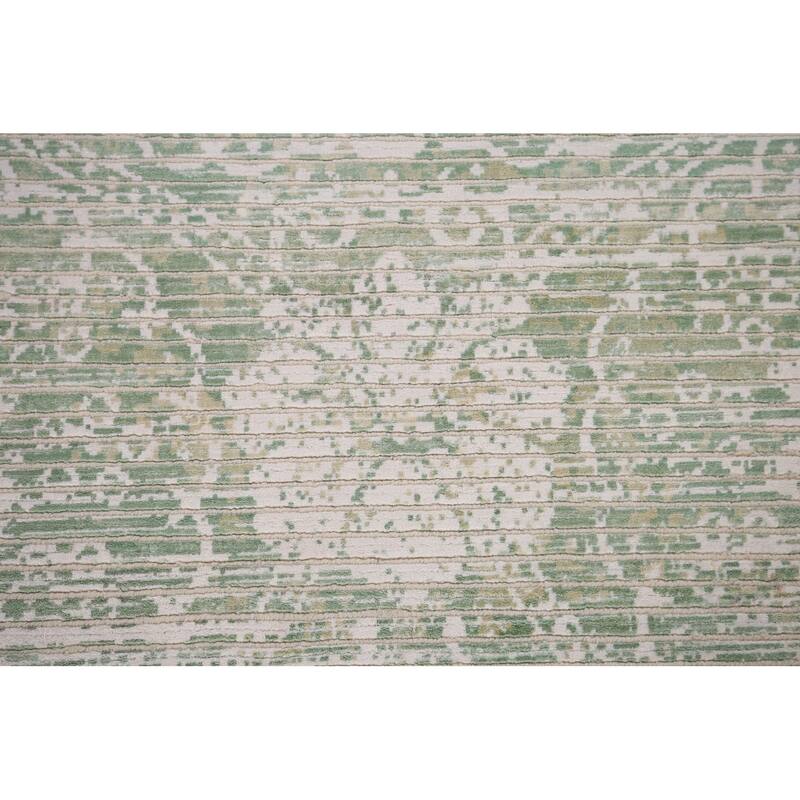 Ivory & Green Abstract Oriental Modern Accent Rug Handmade Wool Carpet - 2'9" x 4'10"